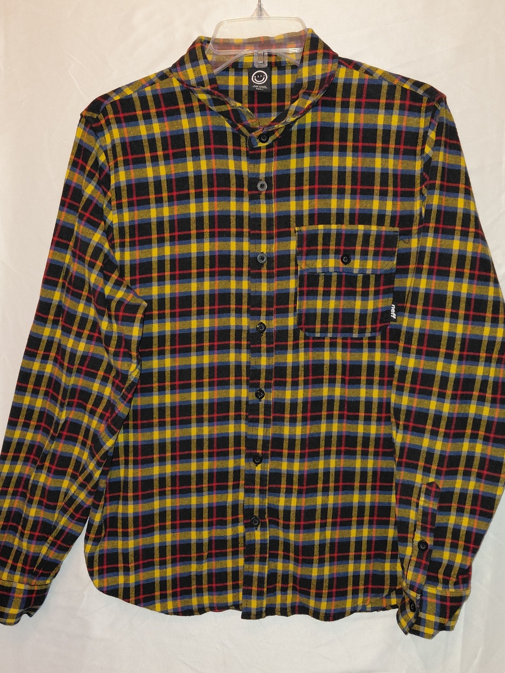 Neff Yellow, Black & Red Plaid Button-Down Shirt